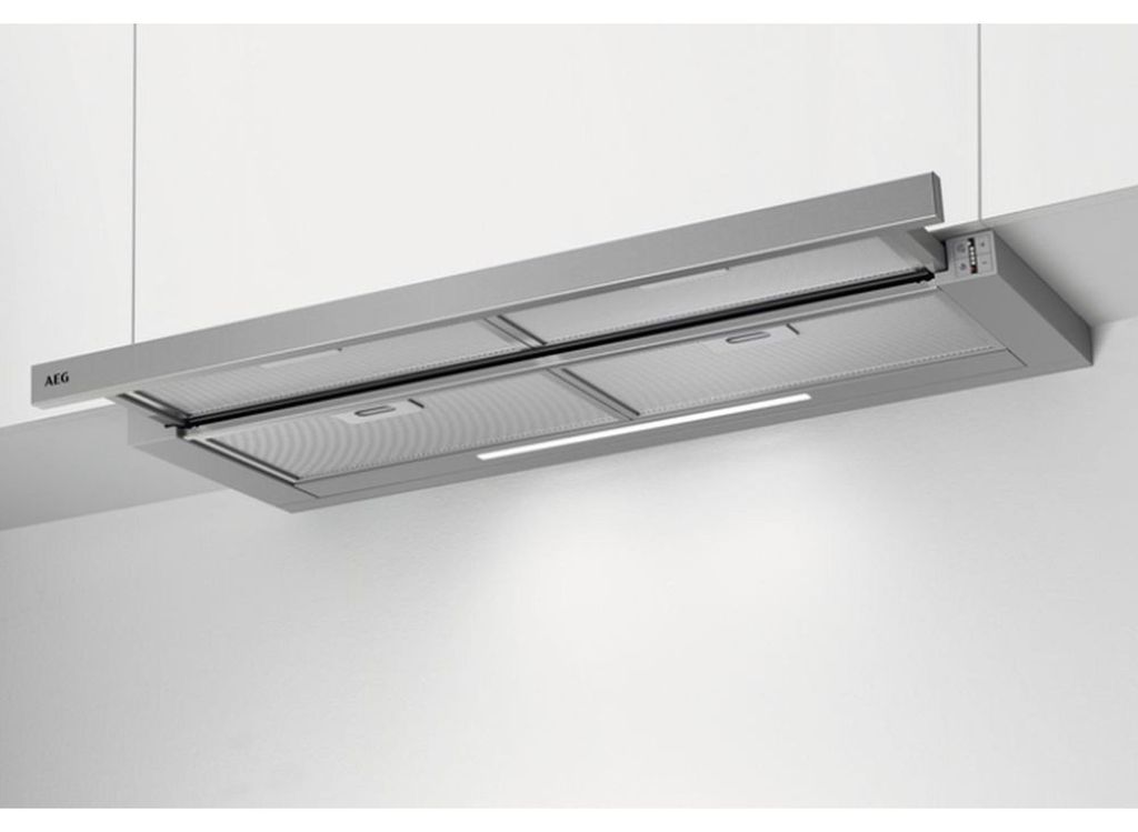 AEG DPE5960M Flachschirmhaube, Abluft/Umluft, max. 660 m³/h, 89,8 cm Breite, Metall-Filter, 4 Gebläsestufen, 60 dB