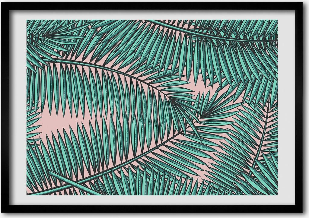 Bild - Bilderrahmen - 100 cm x 70 cm - MDF - Rahmen - Foto - Wandkunst Palmenblätter