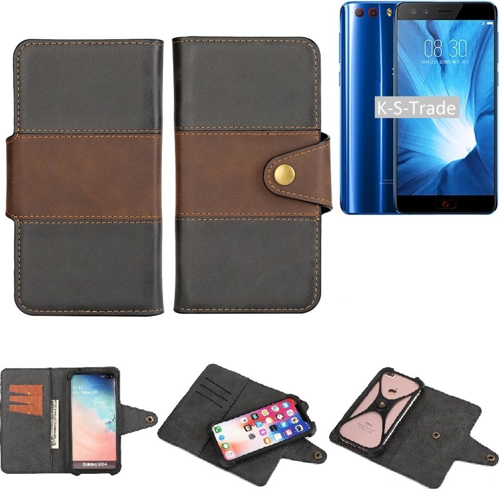 K-S-Trade Handyhülle Schutzhülle Hülle Bookstyle Wallet-Case kompatibel mit Nubia Z17 mini S Bumper Rundumschutz schwarz-braun 1x