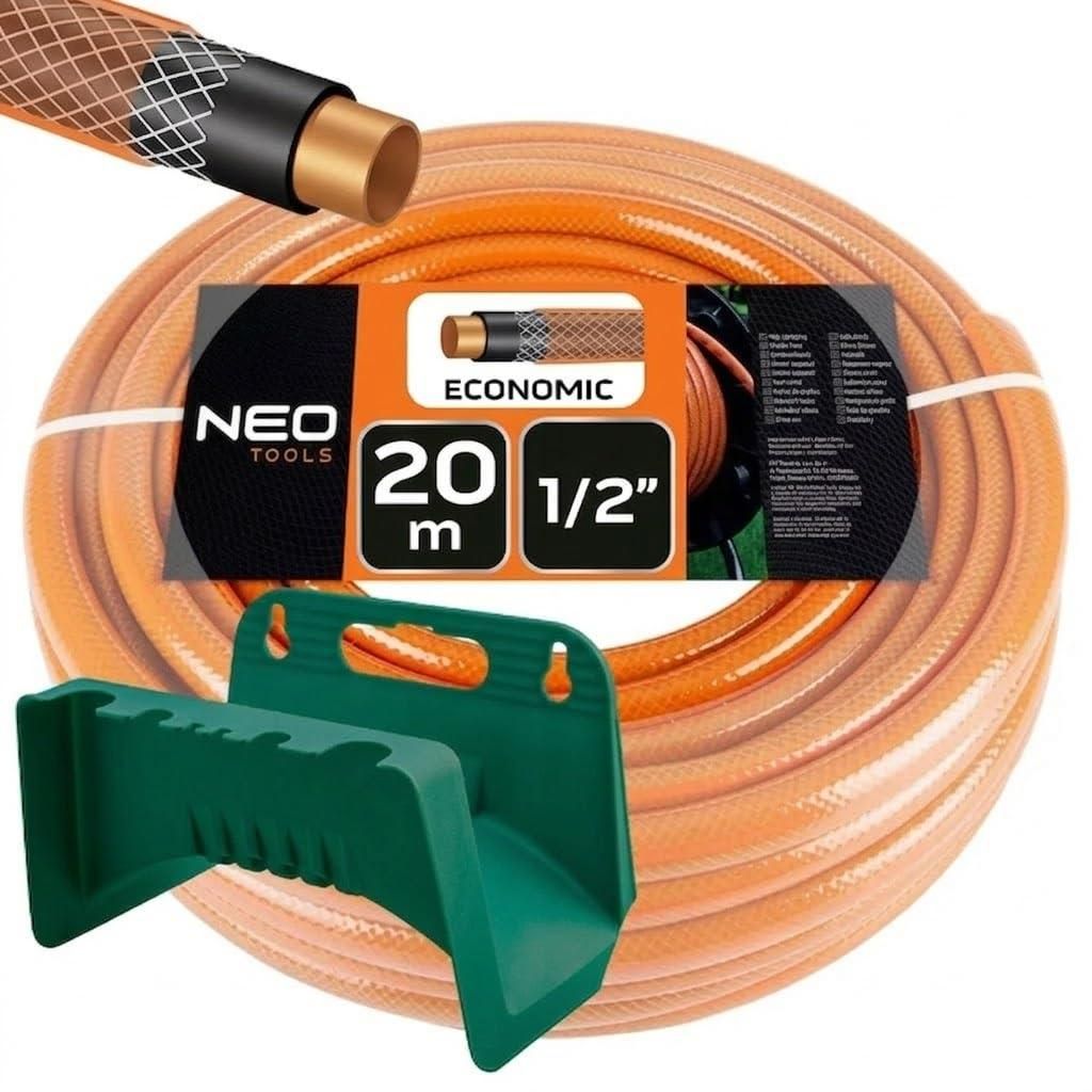 NEO TOOLS Garden Gartenschlauch 1/2 Zoll 20m Set 4-lagig Bewässerungsschlauch mit Wandhalter Kunststoff UV-beständig