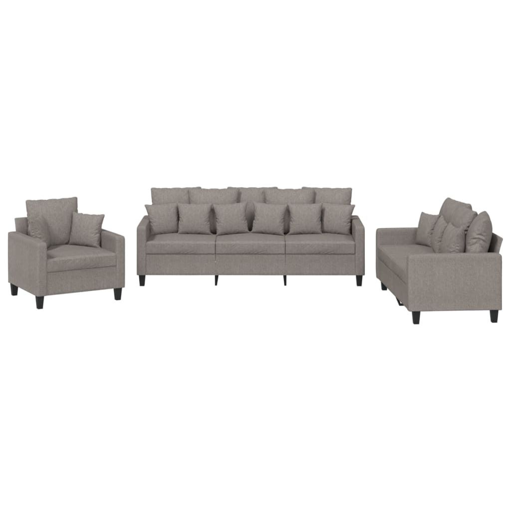 vidaXL 3-tlg. Sofagarnitur mit Kissen Taupe Stoff