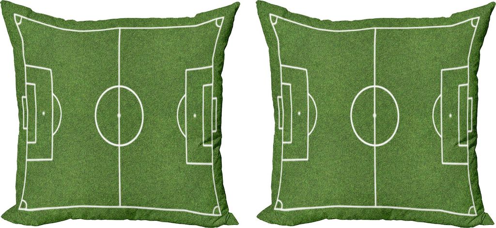 ABAKUHAUS Teen Zimmer Kissenbezug Set (2Stück), Fussballfeld zeichnung Stadionsitze Grobe Grundlagen Zeichnung Sport, 50 x 50 cm, Farngrün Weiß