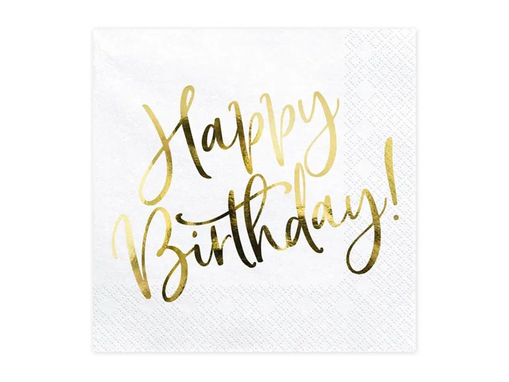 Tovaglioli Happy Birthday 33x33cm 20 pezzi, bianco/oro Immagine del prodotto 