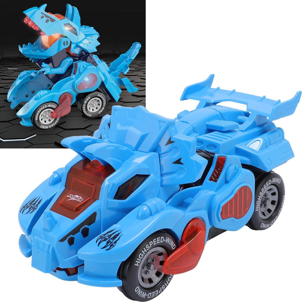 Verwandelndes Auto-Dinosaurier-Spielzeug, batteriebetrieben, elektrisch, mit leichter Musik für Kleinkinder, Kinder, Blau