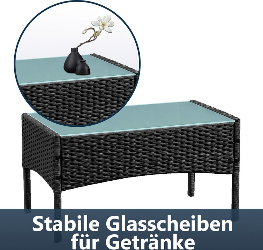 Jopassy Gartenmöbel Terrassen Garnitur Sitzgruppe Loungeset Polyrattan Gartensofa Couch schwarz