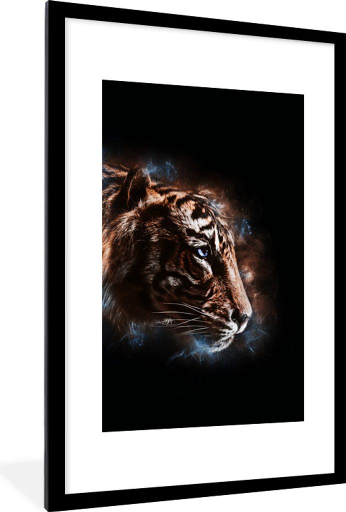 MuchoWow MuchoWow Gerahmtes Poster Tiger - Magie - Schwarz 60x90 cm - Poster mit zchwarzem Bilderrahmen - Dekoration - Wandposter Wohnzimmer - ...