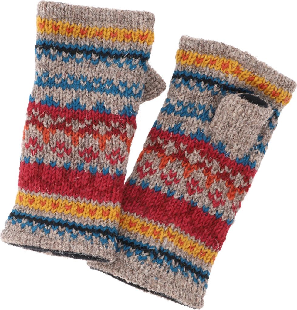 Handstulpen, Handgestrickte Wollstulpen aus Nepal, Produktbild 
