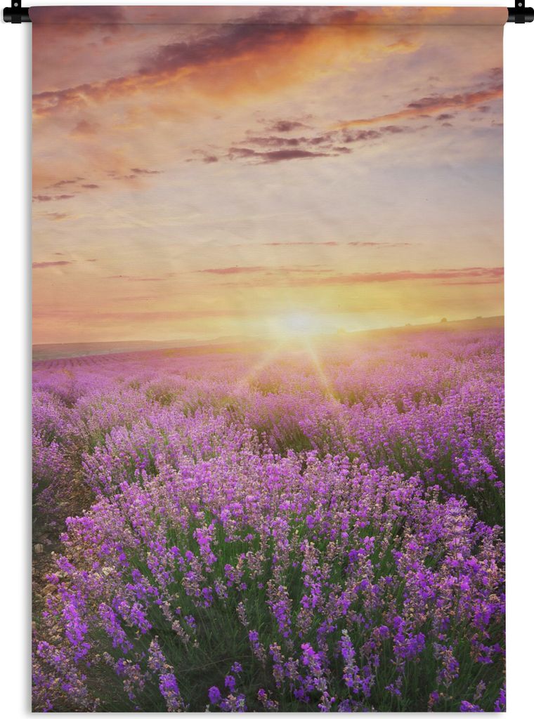 MuchoWow Wandteppich Wandbehang Lavendel - Sonne - Blumen 90x135 cm Tapisserie Dekoration Wandtuch - Baumwolle - Wandskulptur