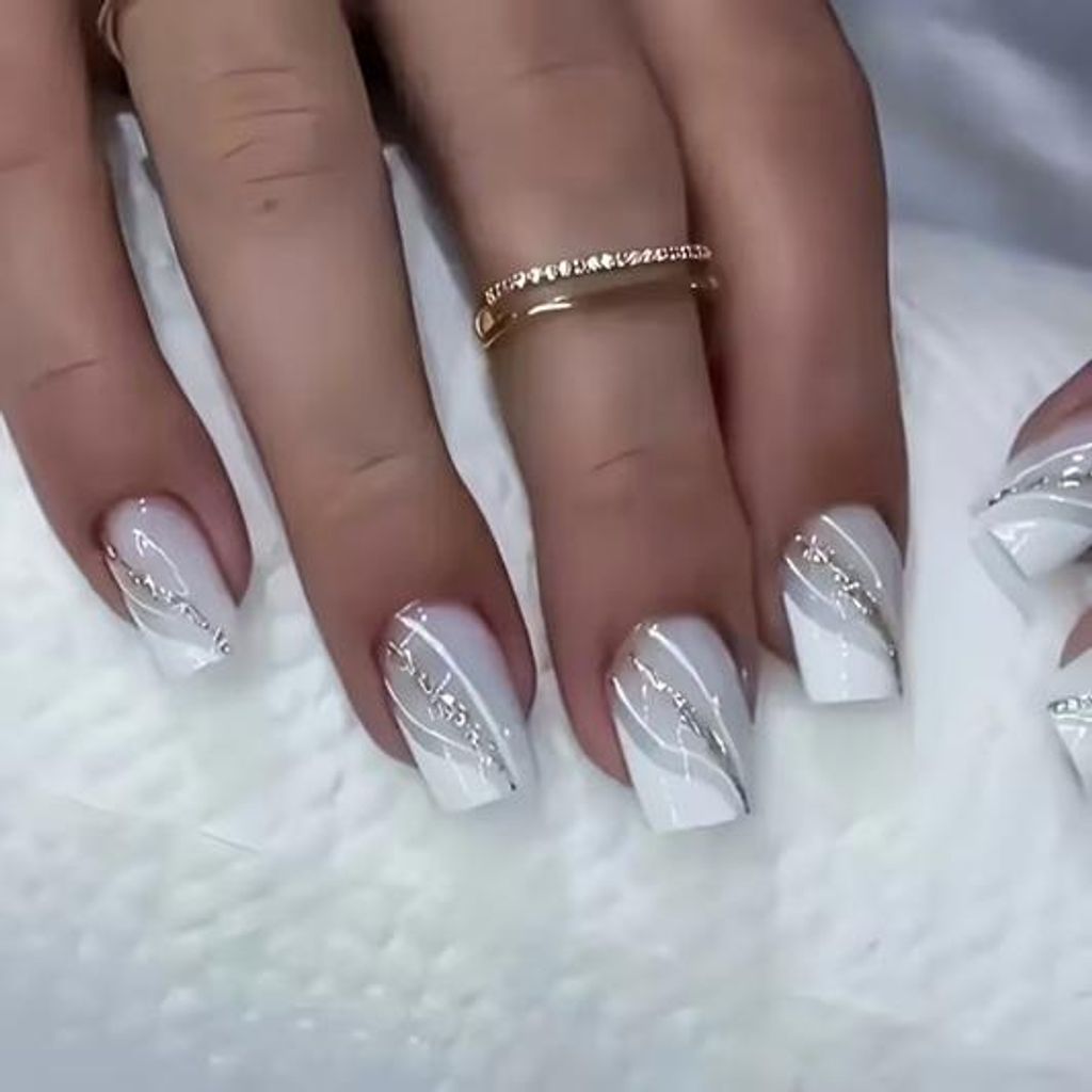 GKA Künstliche Fingernägel 24p G50 zum Aufkleben press on Nails Klebepads Glitzer mit Kleber und Nagelfeile Nägel Kunstnägel Express Nagelstudio