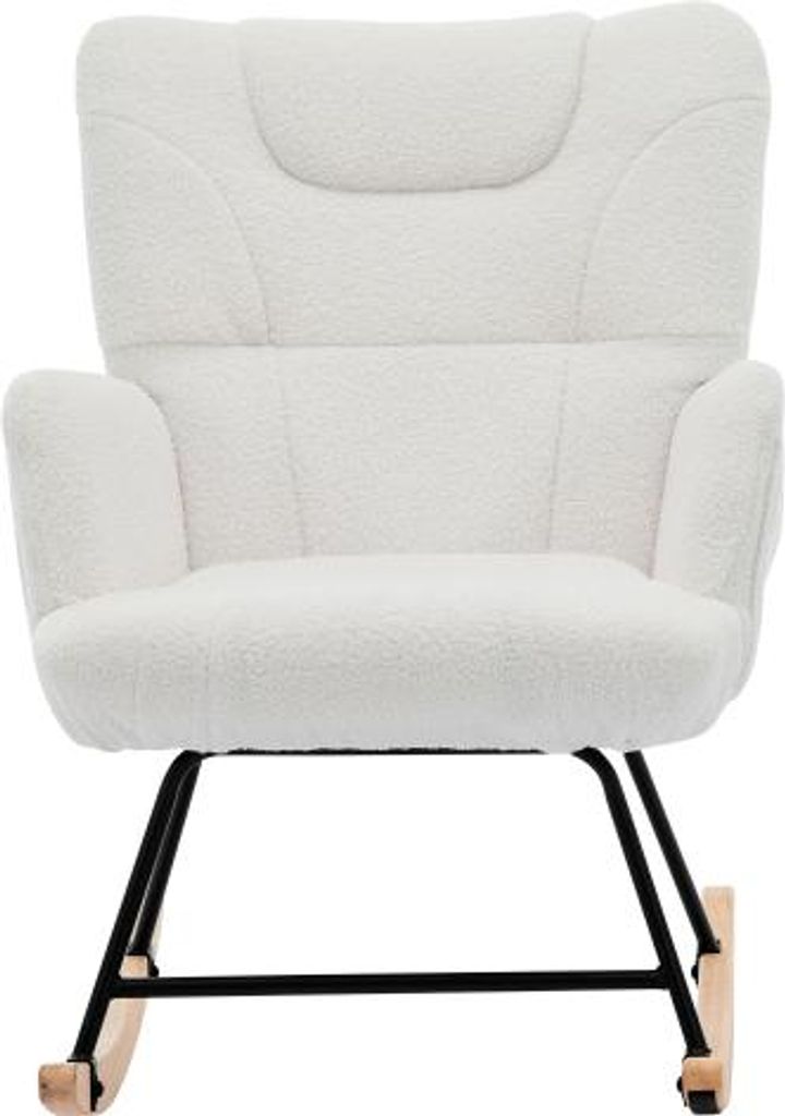 62x82x87cm Ergonomischer Schaukelstuhl Inklusive Fusshocker Gummiholzrahmen Weiss 30 Grad Schwenkbar Hohe Rueckenlehne Gepolstert Relaxsessel Wohnz...