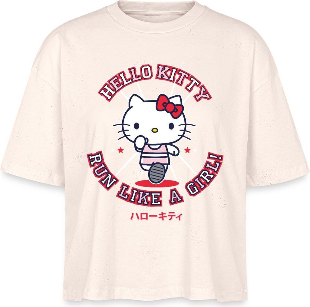 Spreadshirt Hello Kitty Run Like A Girl Sport Boxy Shirt Damen, S, Natur