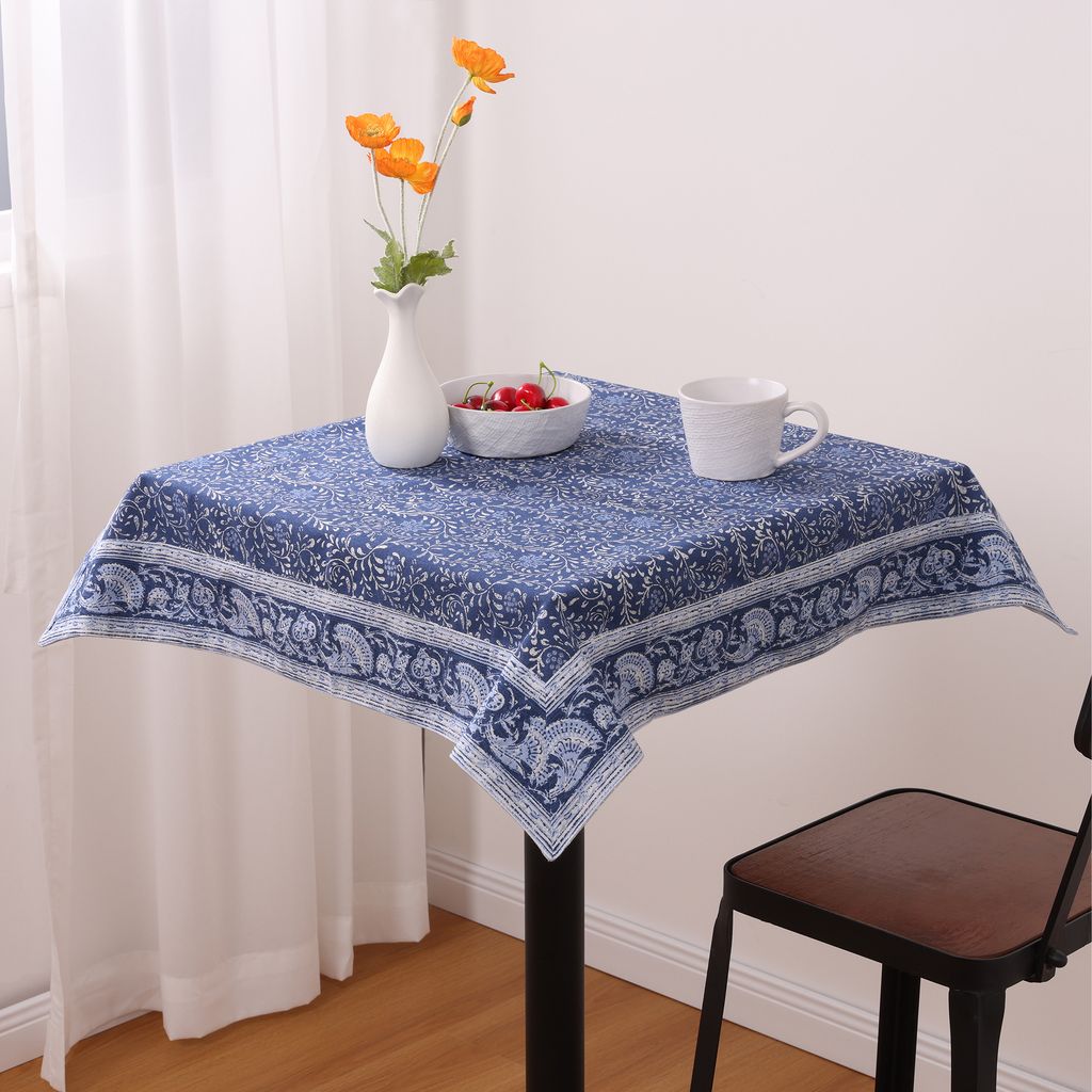 JEMIDI Tischdecke Baumwolle 80 x 80 cm - Table Cloth - Blumen Print Tischtuch quadratisch - Tischdecken - Tisch Decke Stoff für