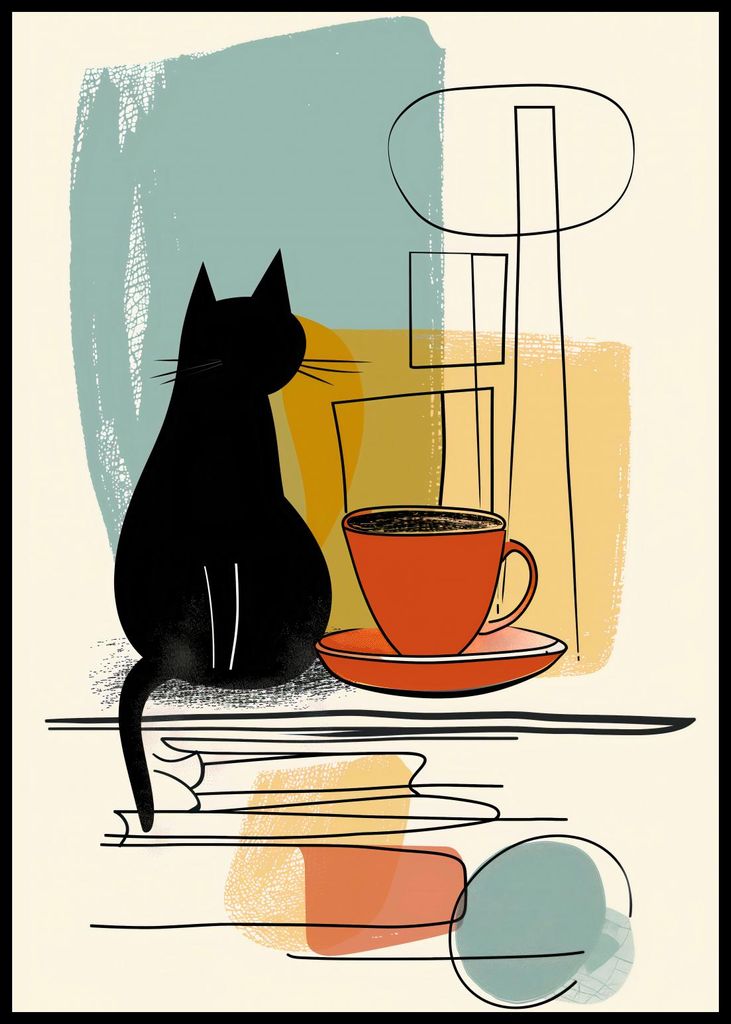 Plakat 59,4x84,1cm Katze und Kaffee