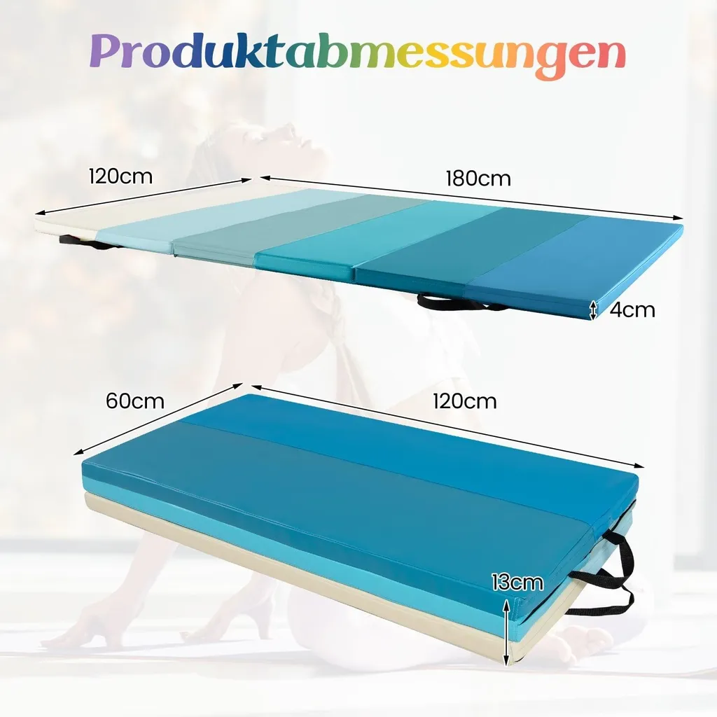 Tapis de fitness pliant épais (180x120) bleu - Mousse PU confortable