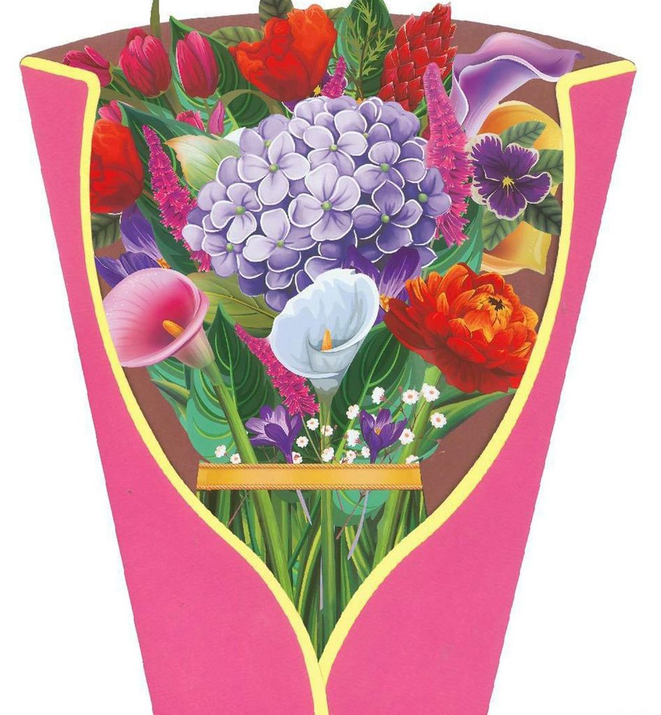 3D-Blumenstrauß-Pop-up-Karte in Lebensgröße mit Rosen-, Dahlie-, Tulpen-, Hortensien- und Nelkenstrauß – Grußkarte für Frauen, Mütter, Ehe...