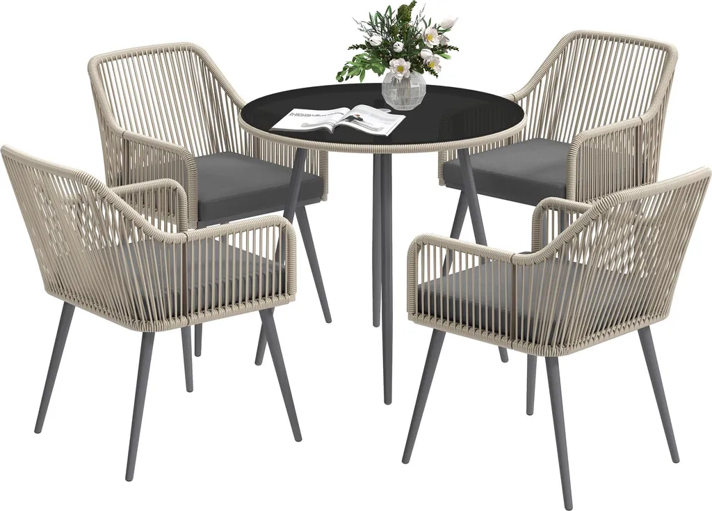 Salon de jardin résistant aux intempéries, 4 places en résine et verre