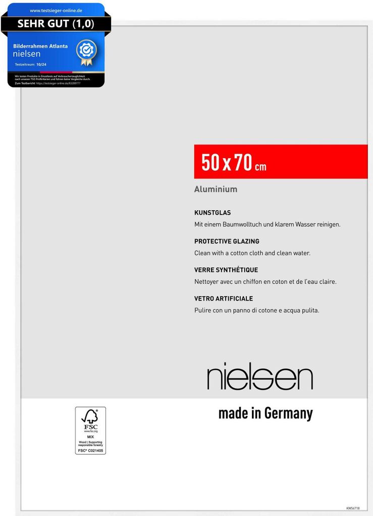 nielsen Aluminium Bilderrahmen Atlanta, 50 x 70 cm, Weiß matt