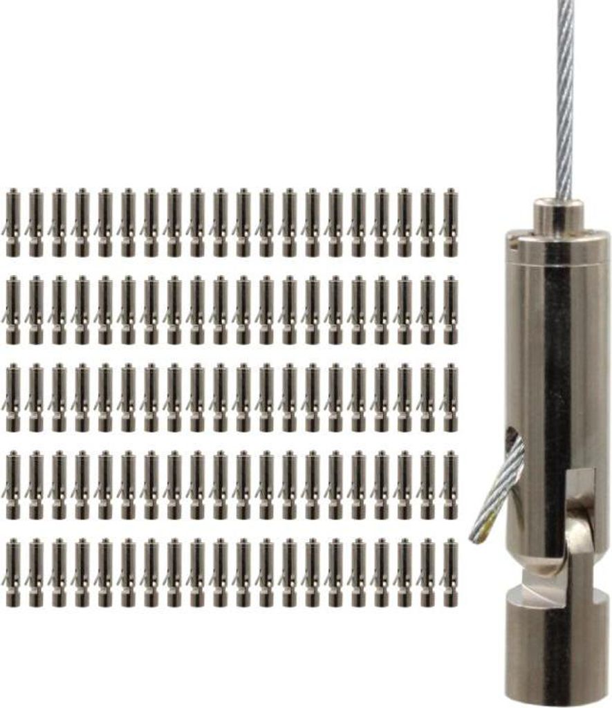 100x Drahtseilhalter / Gripper 20, Gelenk mit M5 Innengewinde, für Drahtseil Ø 1,5 - 2,0 mm | vernickelt
