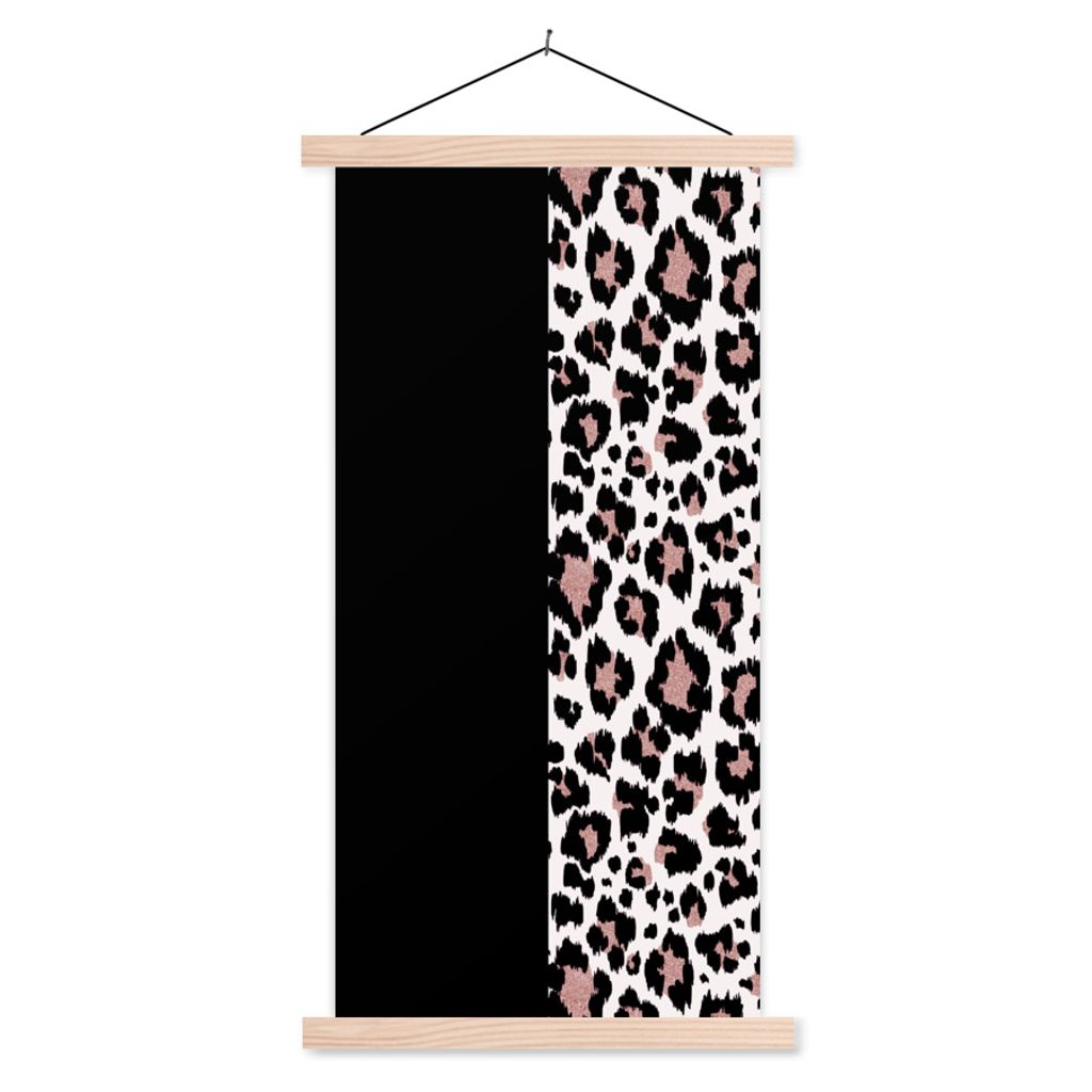 MuchoWow Textilposter Tiermuster - Panther - Rosa 40x80 cm mit holzfarbenen Rahmen - Wohnzimmer