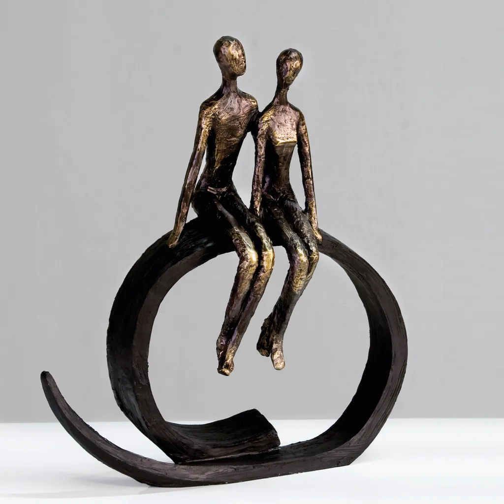 Statue Décorative Couple Close en Bronze et Noir Gilde Design 35cm - 3