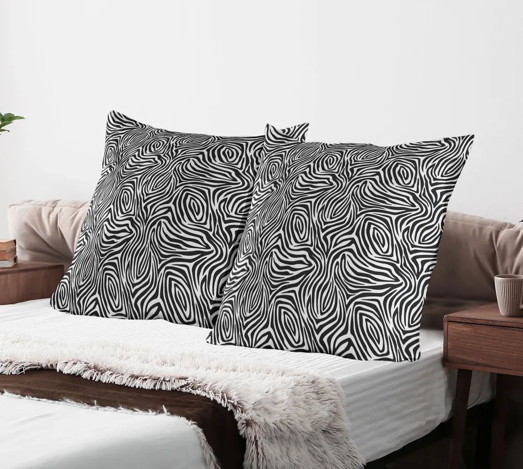 Set 2 Federe 80x80 ABAKUHAUS Motivo Africano Zebra Bianco e Nero