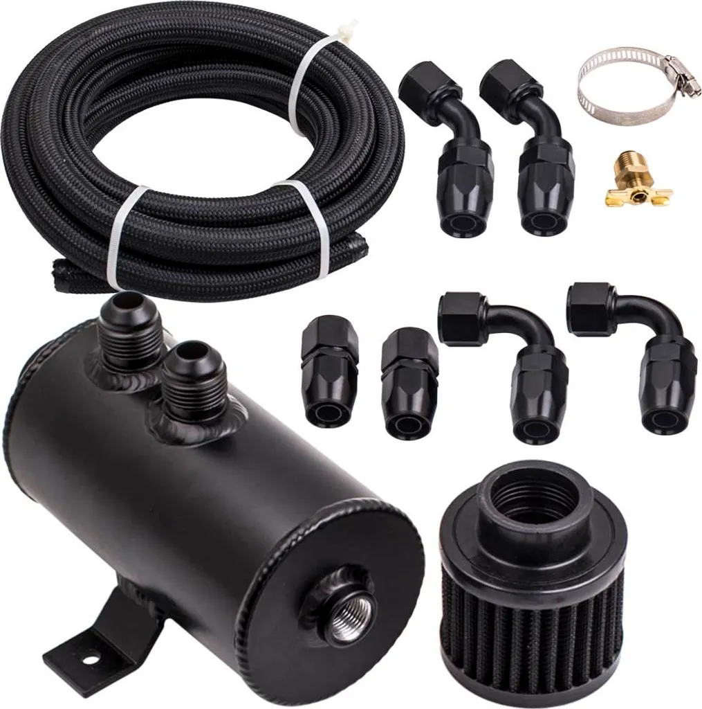 Récupérateur d'huile 0,75L en alu avec filtre et connecteurs AN10 noir