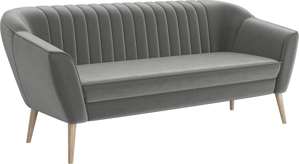 MEBLINI Mini Sofa 3-Sitzer für Wohnzimmer - Mini Lounge für drei Personen - Küchensofa - Sofa Klein - KAIA - 3 - Hellgrau Samt