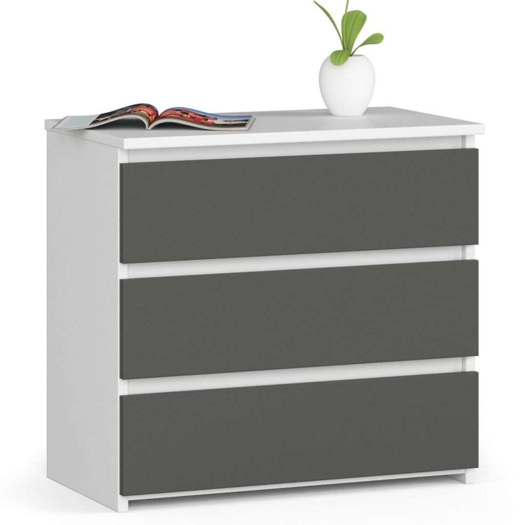 Comodino CL3 60 cm Bianco e Grigio Grafite con 3 Cassetti e Immagine del prodotto 