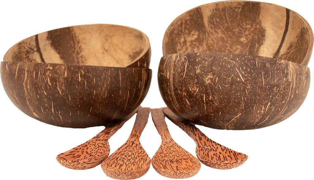 Kokosnussschale mit Löffel, 4er-Set Produktbild 