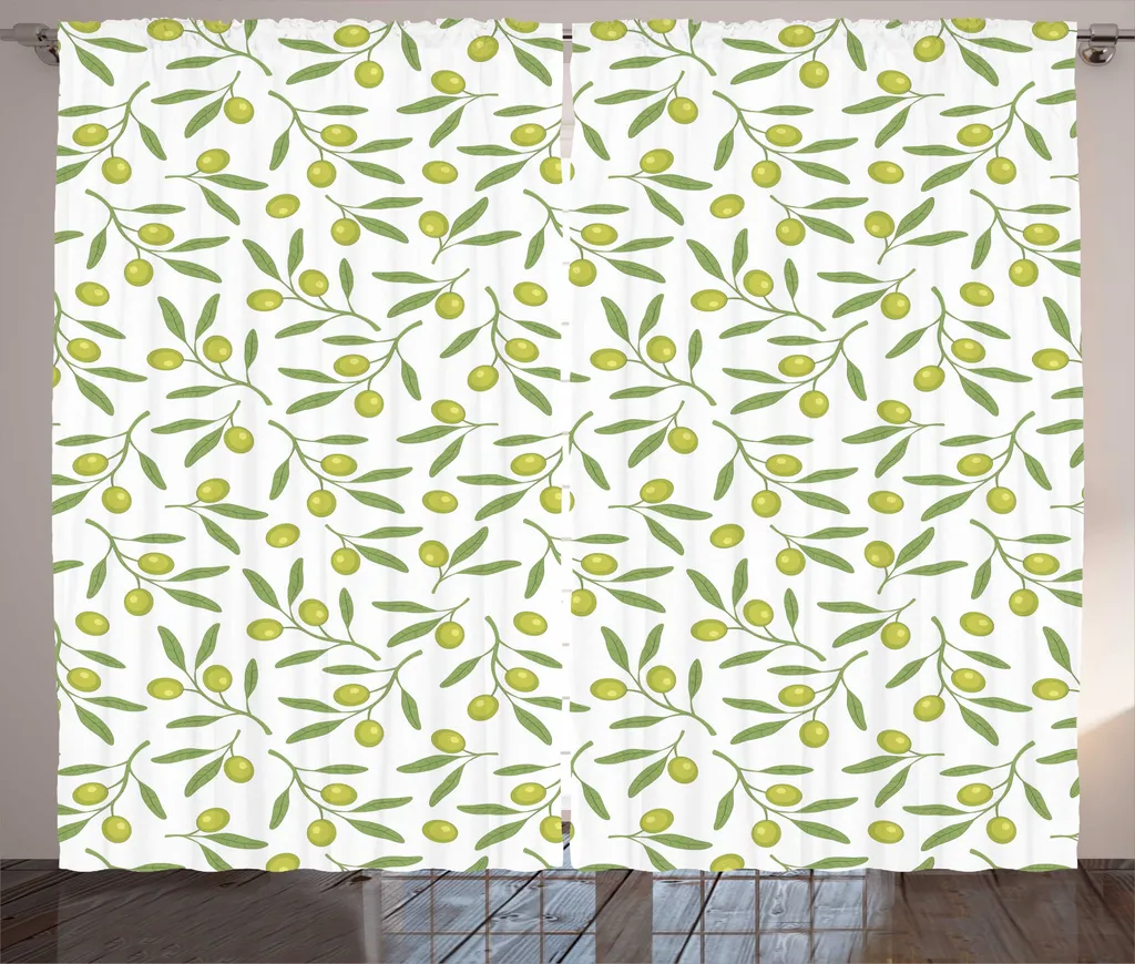 ABAKUHAUS Rideau de salon rustique motif olive pastel 280 x 225 cm blanc
