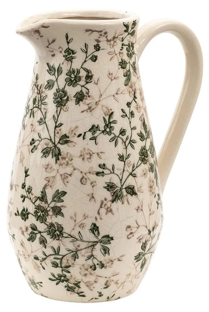 Cache-pot en Céramique Vert Beige à Motif Fleuri - Vase Déco 25 cm Haut - 2
