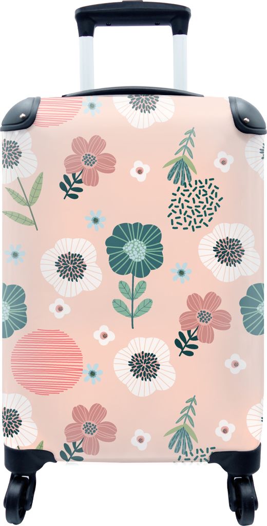 MuchoWow MuchoWow Koffer Handgepäck Trolley Rollkoffer Kleine Reisekoffer mit 4 Rollen - Muster - Blumen - Pflanzen - Cabin Size < 55x40x23 cm...