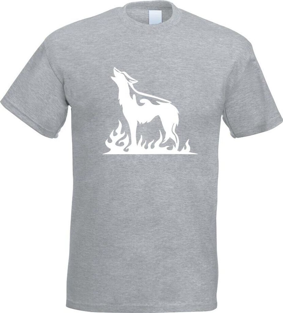Kiwistar - T-Shirt - Graumeliert - Flammenwolf Motiv Bedruckt Funshirt Design Print - mit Motiv Bedruckt - Funshirt Design - Sport - Freizeit - Her...