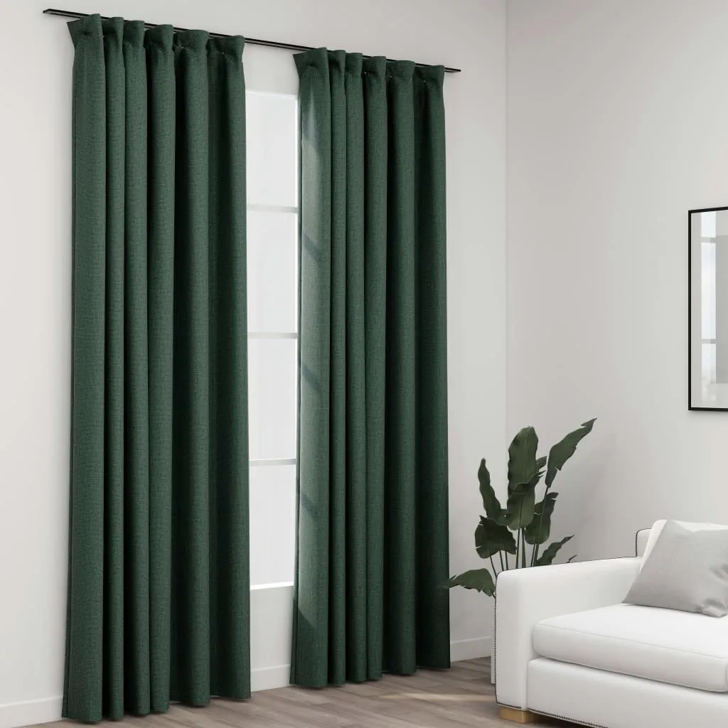 Set 2 Tende Oscuranti Verdi 140x245 cm Ganci Incluse - Look Lino Moderno