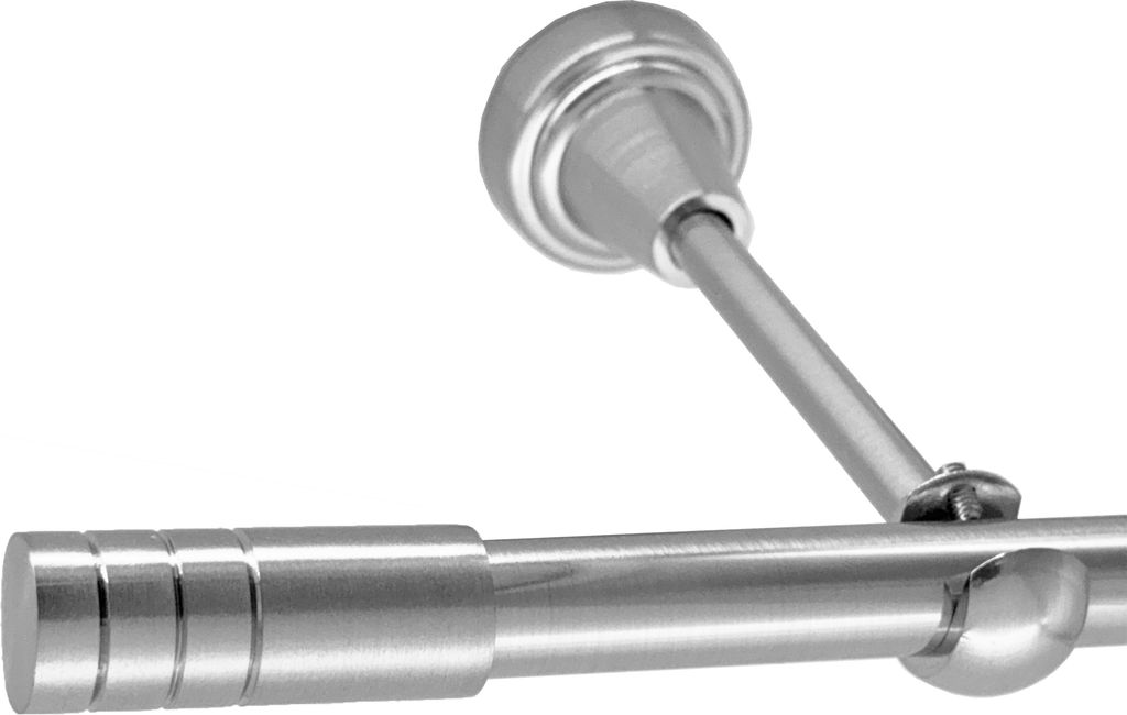 Gardinenstange Edelstahl Look, Metall, Durchmesser 16mm, Wandträger H14, 1-läufig, Länge 280, Endkappe E28