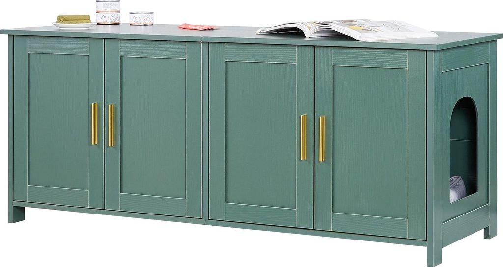 Katzenschrank - Katzenklo Schrank - Maße 120 x 45 x 50 cm - Mit 4 Türen & 2 Eingängen - Aus Holz - Für den Innenbereich - Passend für die meis...