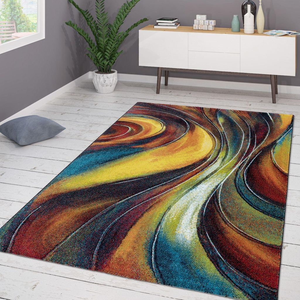 TT Home Wohnzimmer Teppich Bunt Kurzflor Soft Modern Produktbild 