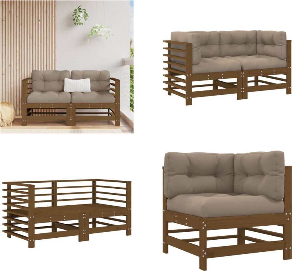 vidaXL Ecksofas mit Kissen 2 Stk. Honigbraun Massivholz Kiefer - Ecksofa - Ecksofas - Gartensofa - Outdoor Sofa
