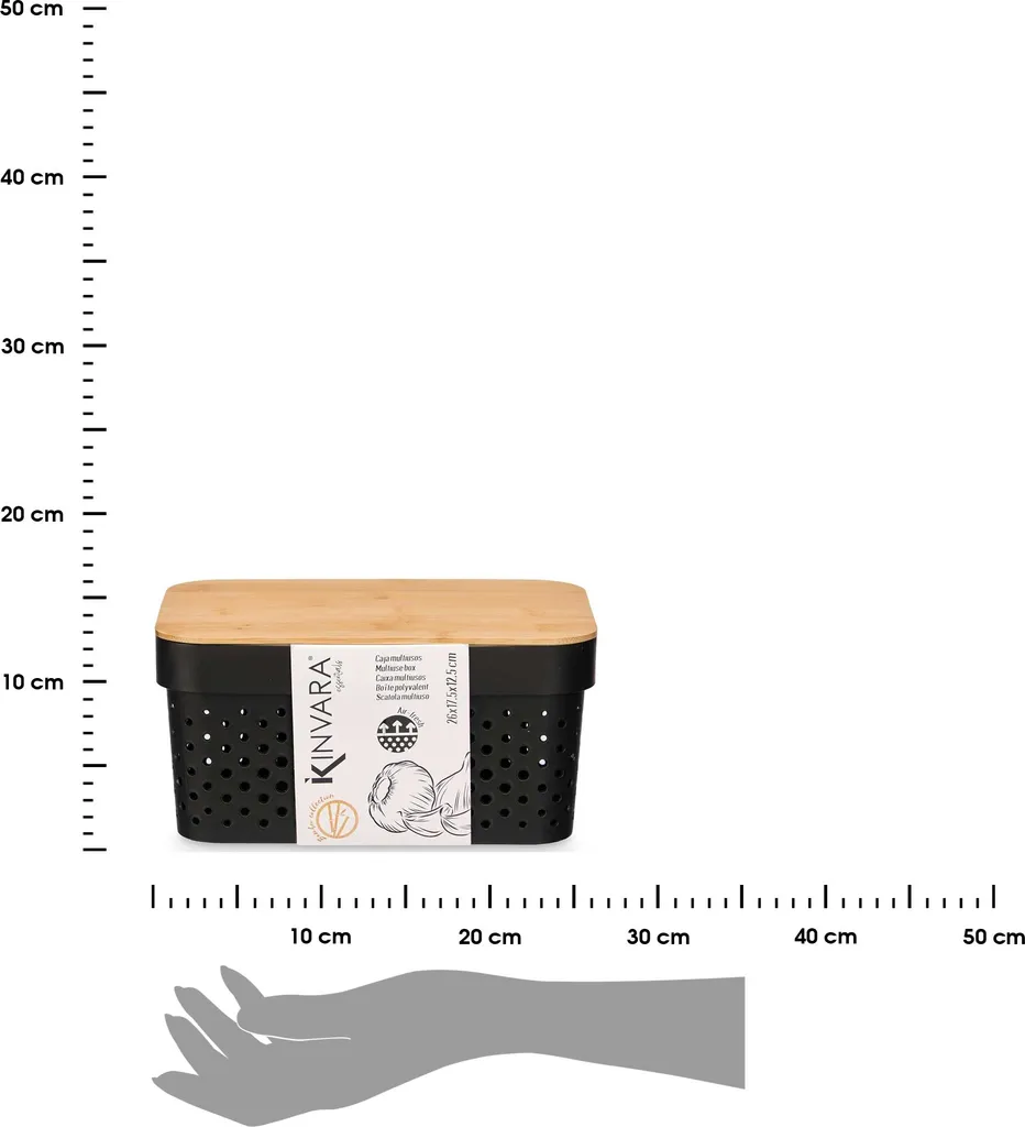 Scatola Portaoggetti Nera con Coperchio Bambù 26x17,5x12,5 cm | Salvaspazio - 9
