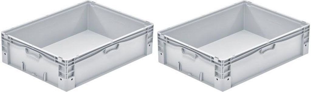 SparSet 2x Euro-Norm Großbehälter | HxBxT 22x60x80cm | 91 Liter | Glatter Boden | Grau | Eurobehälter, Transportbox, Transportbehälter, Stapel...