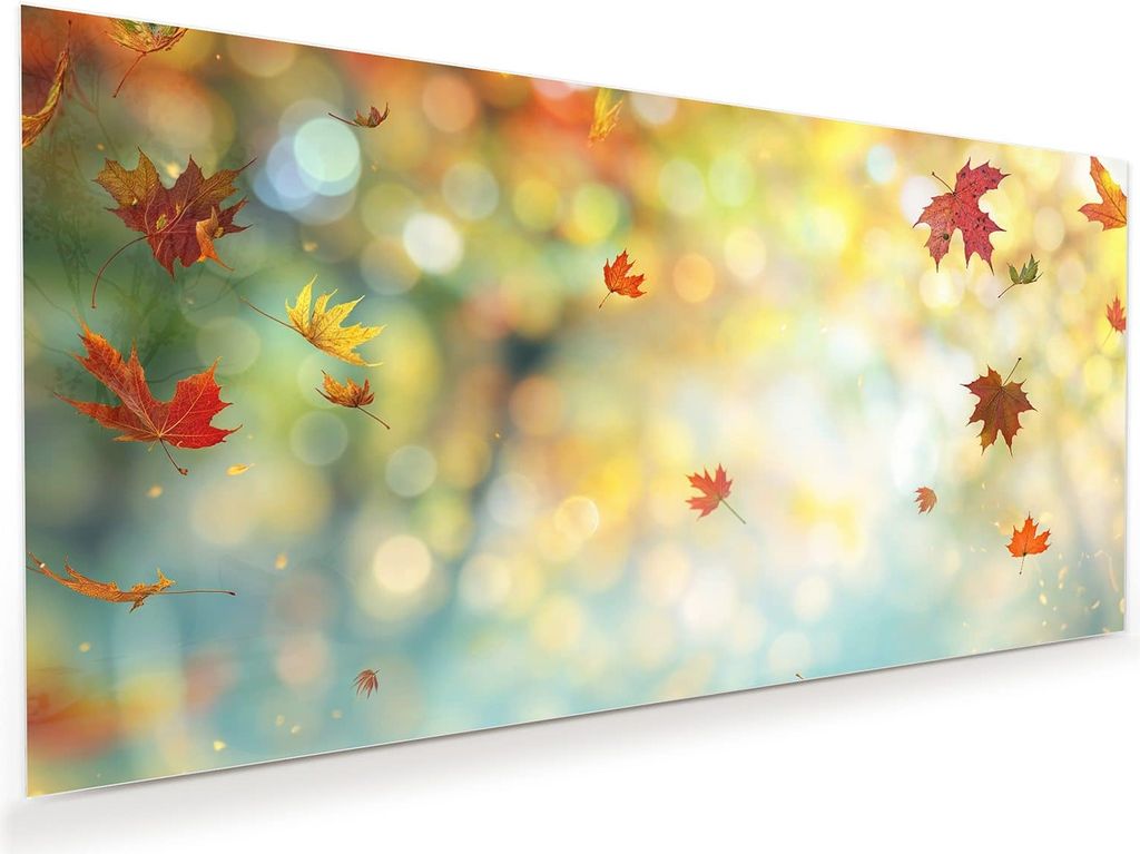 Glasbild 110x55cm in XXL für Wohnzimmer, Schlafzimmer Motiv Herbstlaub Wald