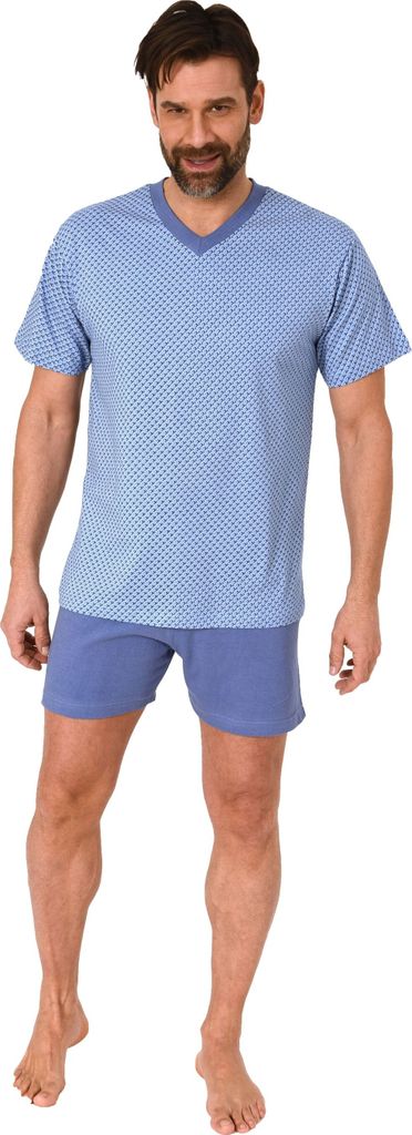 Normann Herren Schlafanzug kurz Shorty Pyjama aus 100 % Baumwolle ; hellblau , 58