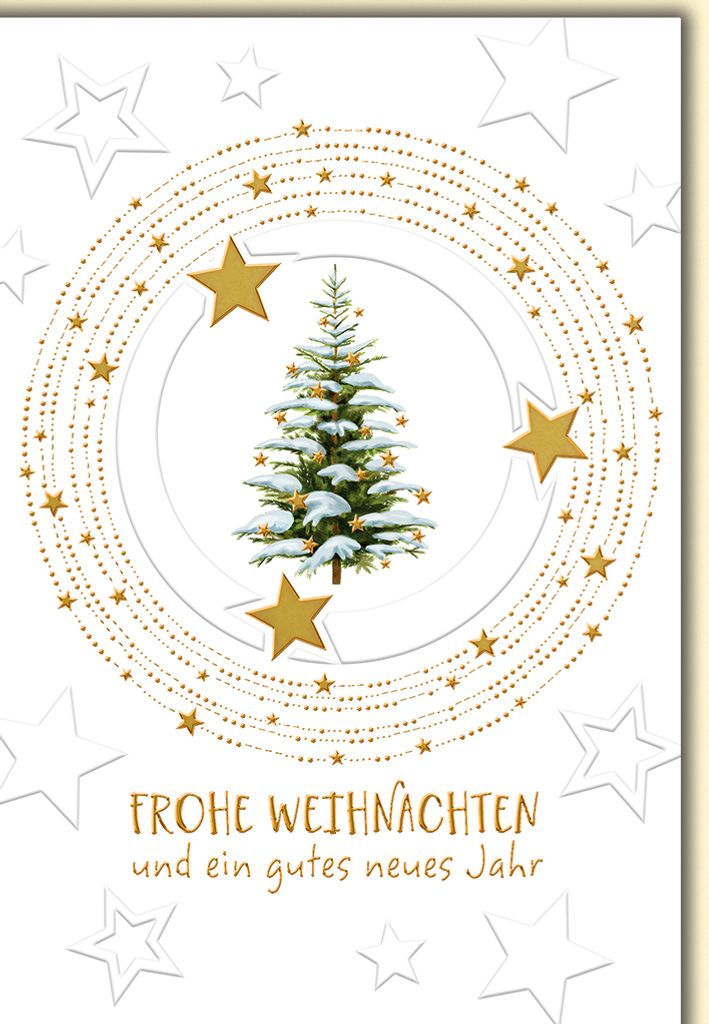 Weihnachten Tanne mit Schnee und Sternen Glückwunschkarte mit Umschlag