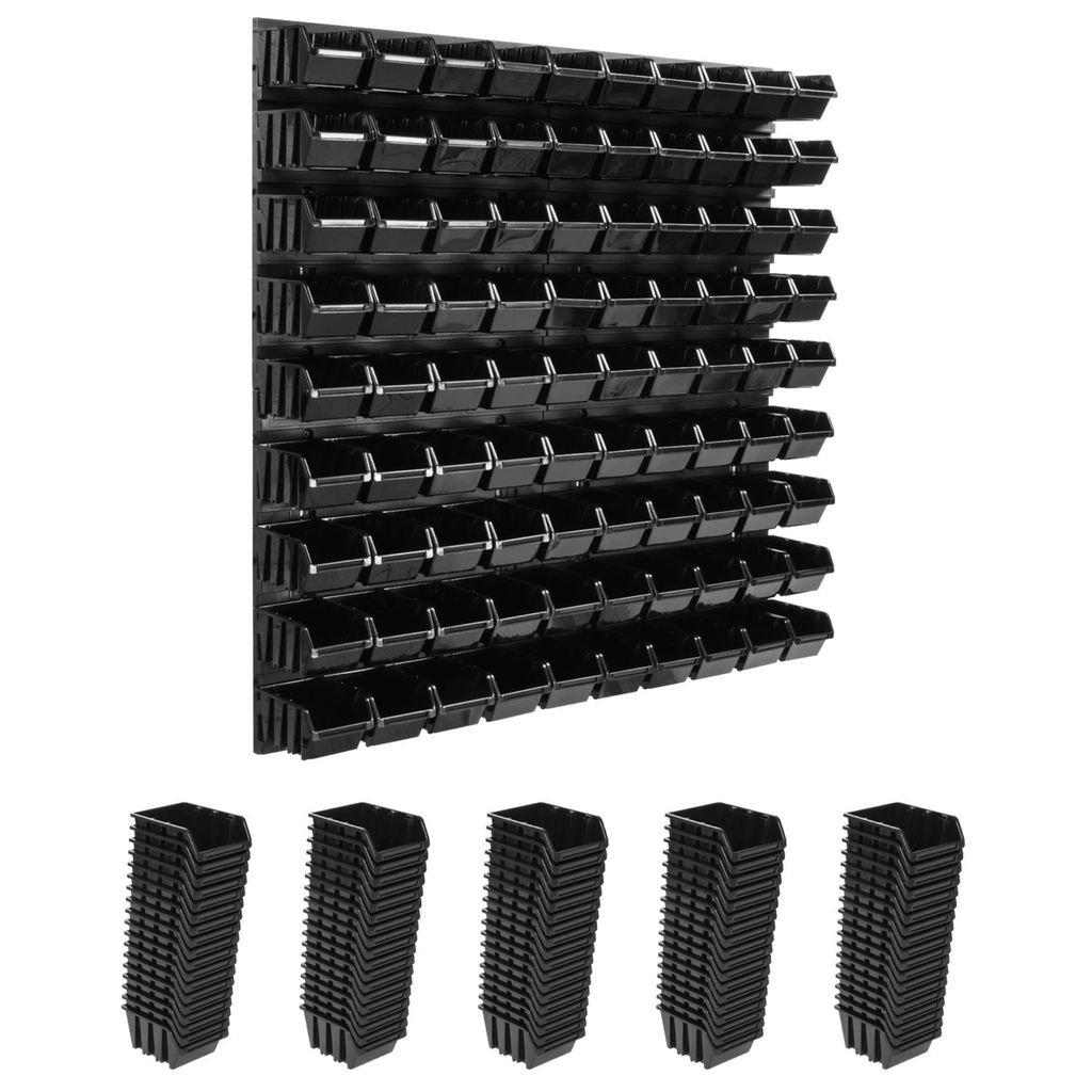 Lagersystem Wandregal 772 x 780 mm | 90 stck. Box | Stapelboxen Schüttenregal Sichtlagerkästen | Extra Starke Wandplatten | Regal Erweiterbar | W...
