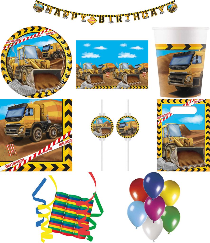 158-tlg. Set Kindergeburtstag Party Feier Fete Deko Motto Baustelle