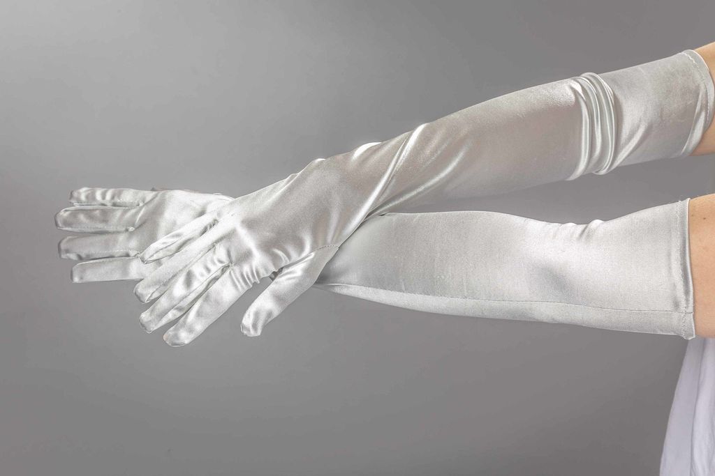 Satinhandschuhe, ca. 50 cm, silber
