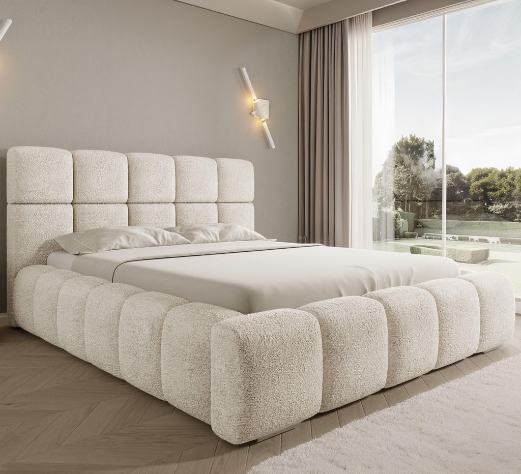 Polsterbett Asti 180×200 cm – Weiß Bouclé-Stoff – mit Produktbild 