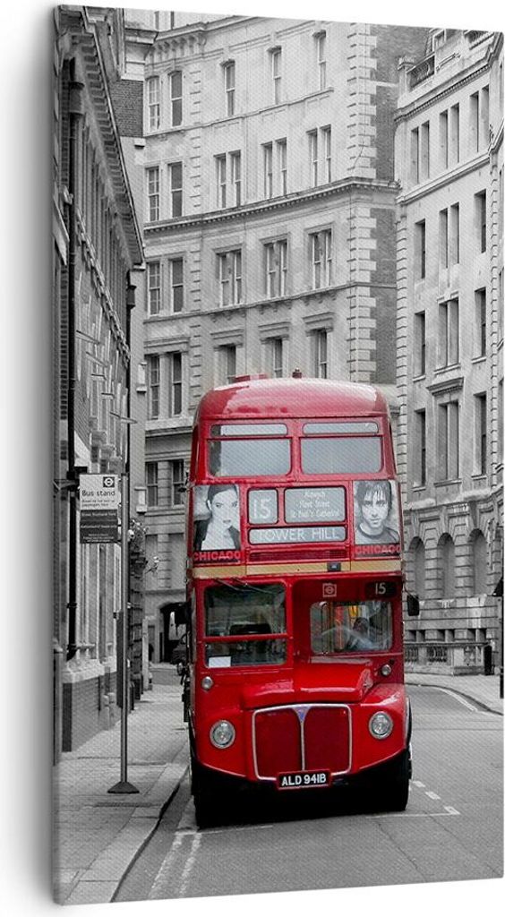 Bild auf Leinwand - Leinwandbild - Bus england urlaub london - 45x80cm - Wand Bild - Wanddeko - Leinwanddruck - Bilder - Kunstdruck - Wanddekoratio...