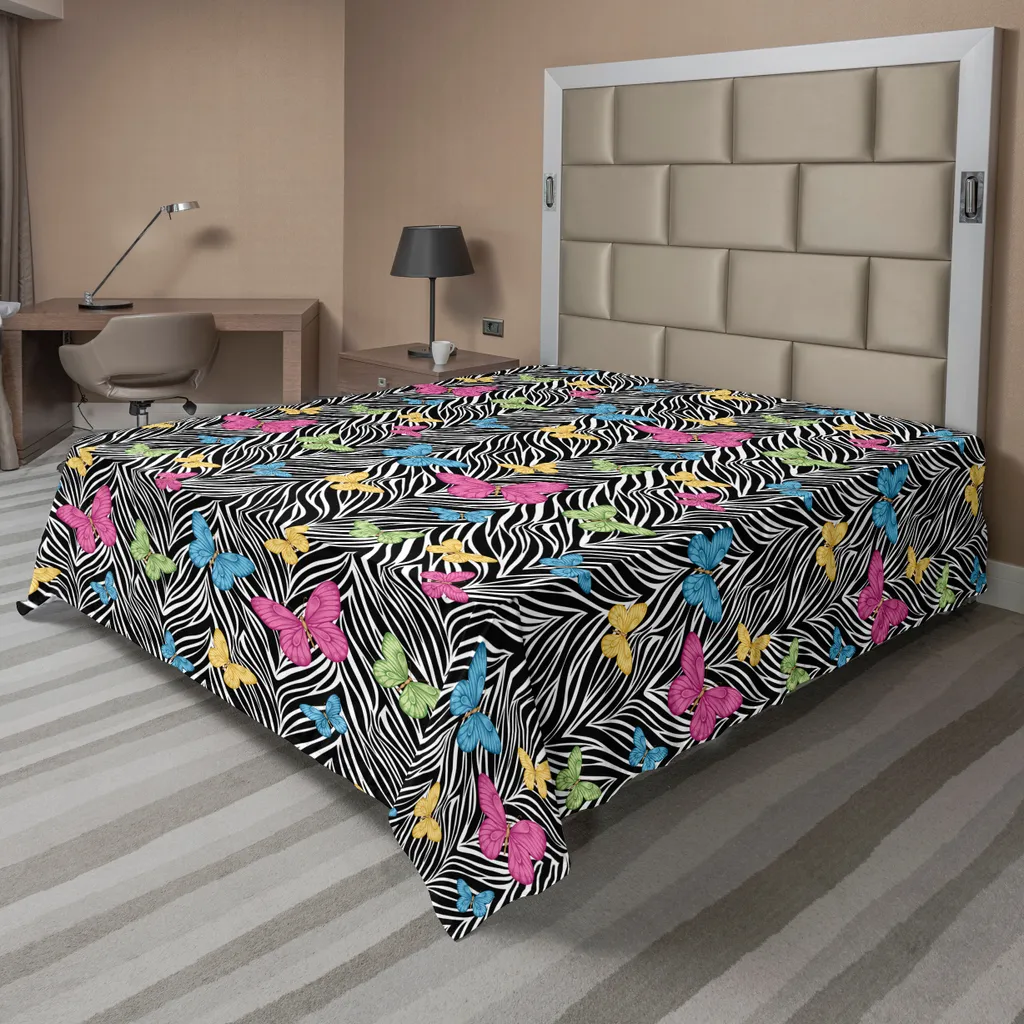 Drap plat anti-plis et doux 275x260 cm imprimé zèbre et fleurs jaunes