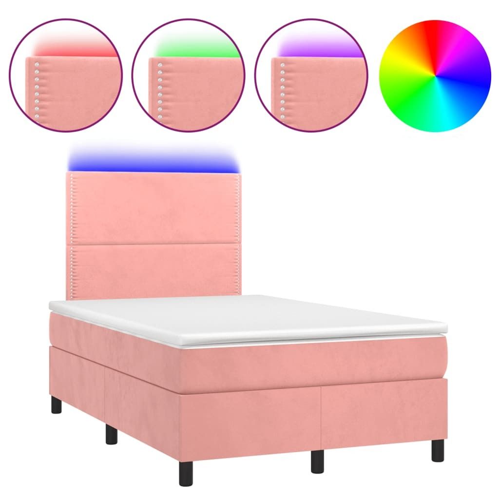 vidaXL Boxspringbett mit Matratze & LED Rosa 120x190 cm Samt